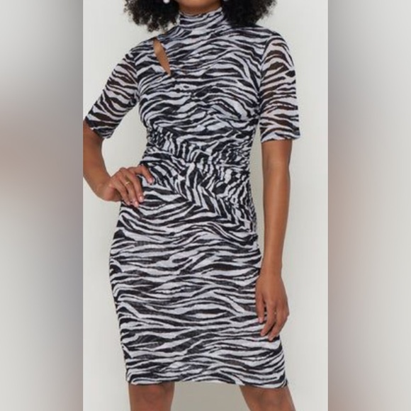 S by Serena Black and White Asymmetrical Zebra Print Dress - Picture 10 of 10